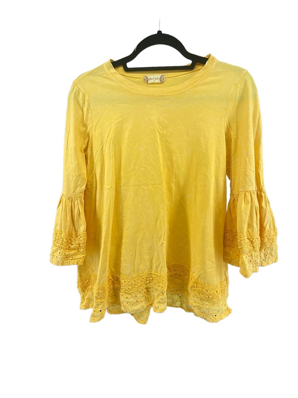 Altar'd State Yellow Embroidered Bell Sleeve Blouse Women's Size Small